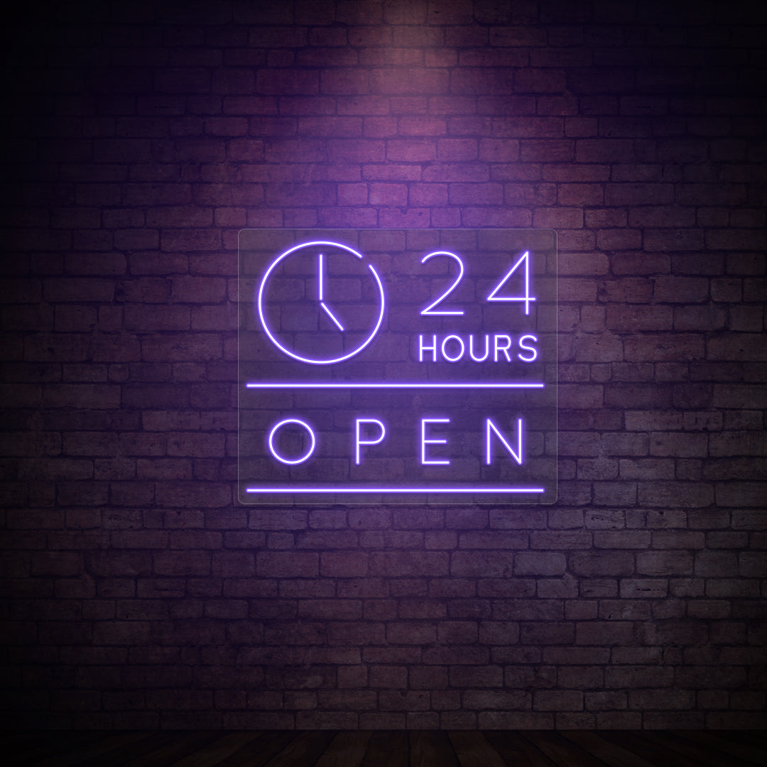 24 Hours Open Neon Sign